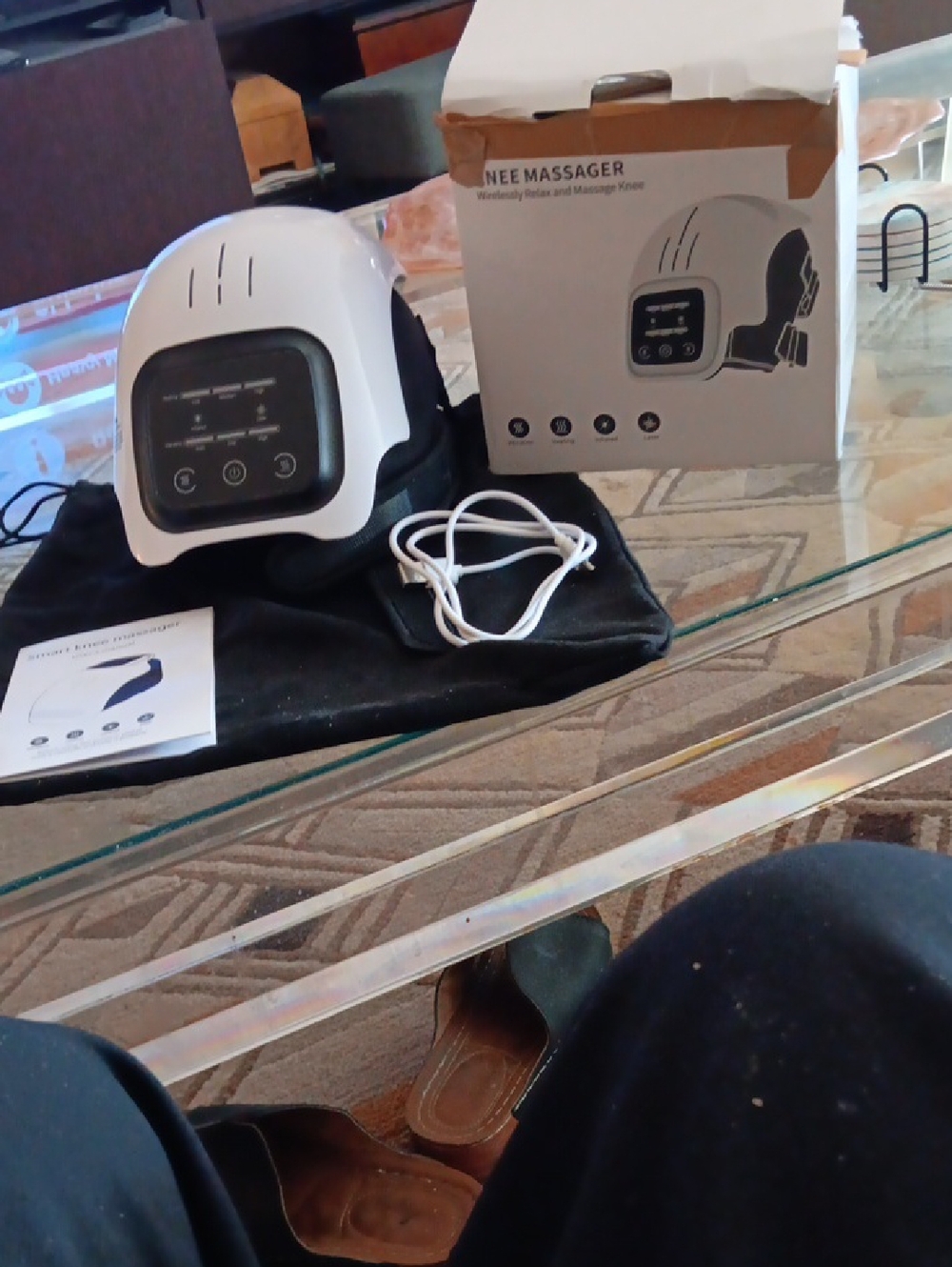 Smart Fit White and Black Knee Massager with Controller and Carry Pouch